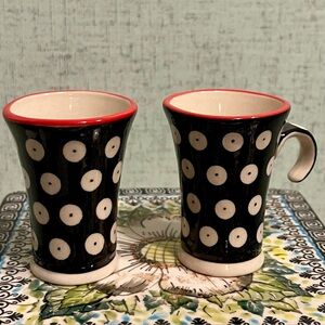 POLISH POTTERY KAOLA STUDIO BLACK AND CREAM SHOT GLASSES PAIR